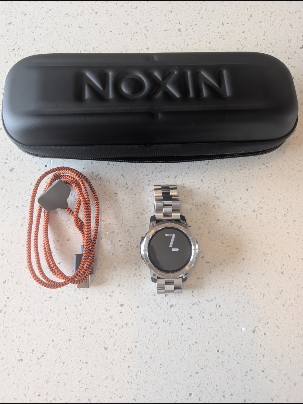 Nixon The Mission Stainless Steel Smartwatch with Black Face and Silver Bracelet